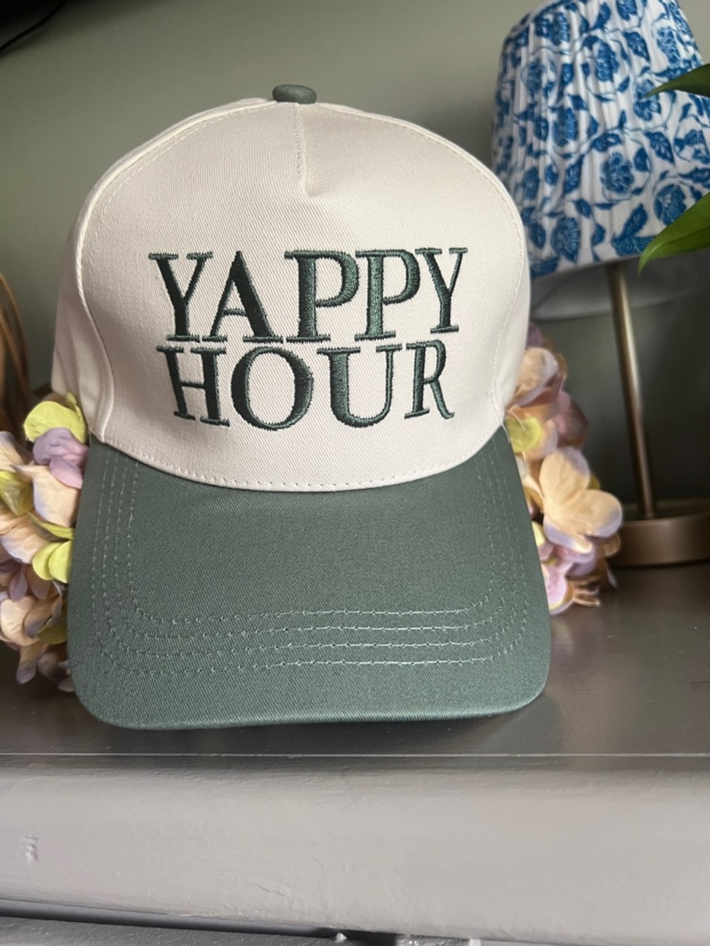 Yappy Hour Green and White Trucker Hat